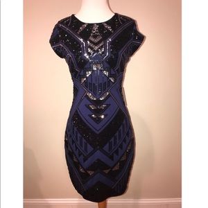 NWT EXPRESS navy black and silver bejeweled dress